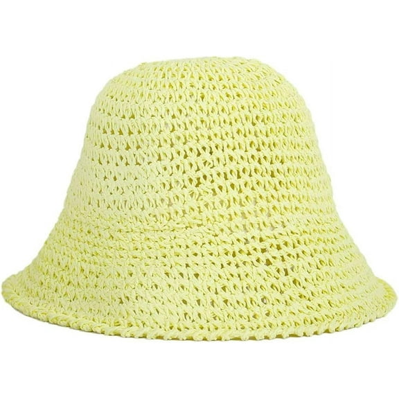 LinYooLi Womens Straw Sun Hat Woven Crochet Bucket Hat Fishing Hat Beach Hat Foldable Cap Solid Color Straw Summer Beach Hat