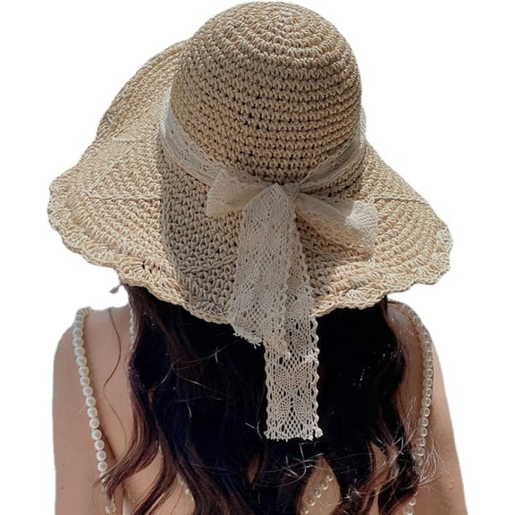 LinYooLi Womens Sun Hat - Wide Brim Floppy Beach Hats for Women Foldable Woven Straw Hat Roll up Cap Summer Vacation Accessories