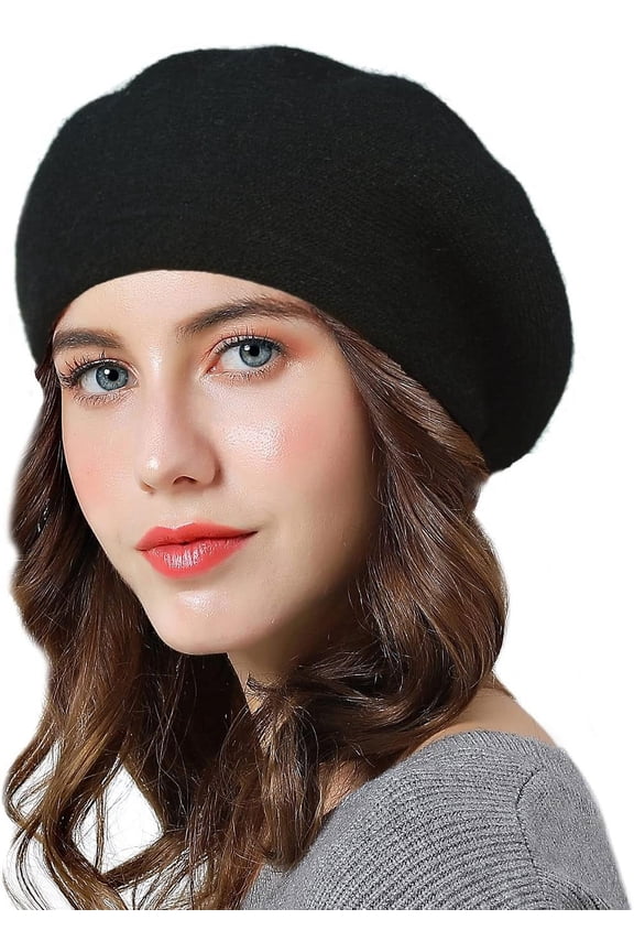 Womens Winter Beret Hat, Angora Knitted Beanie Cap Fall Winter French Classic Beret