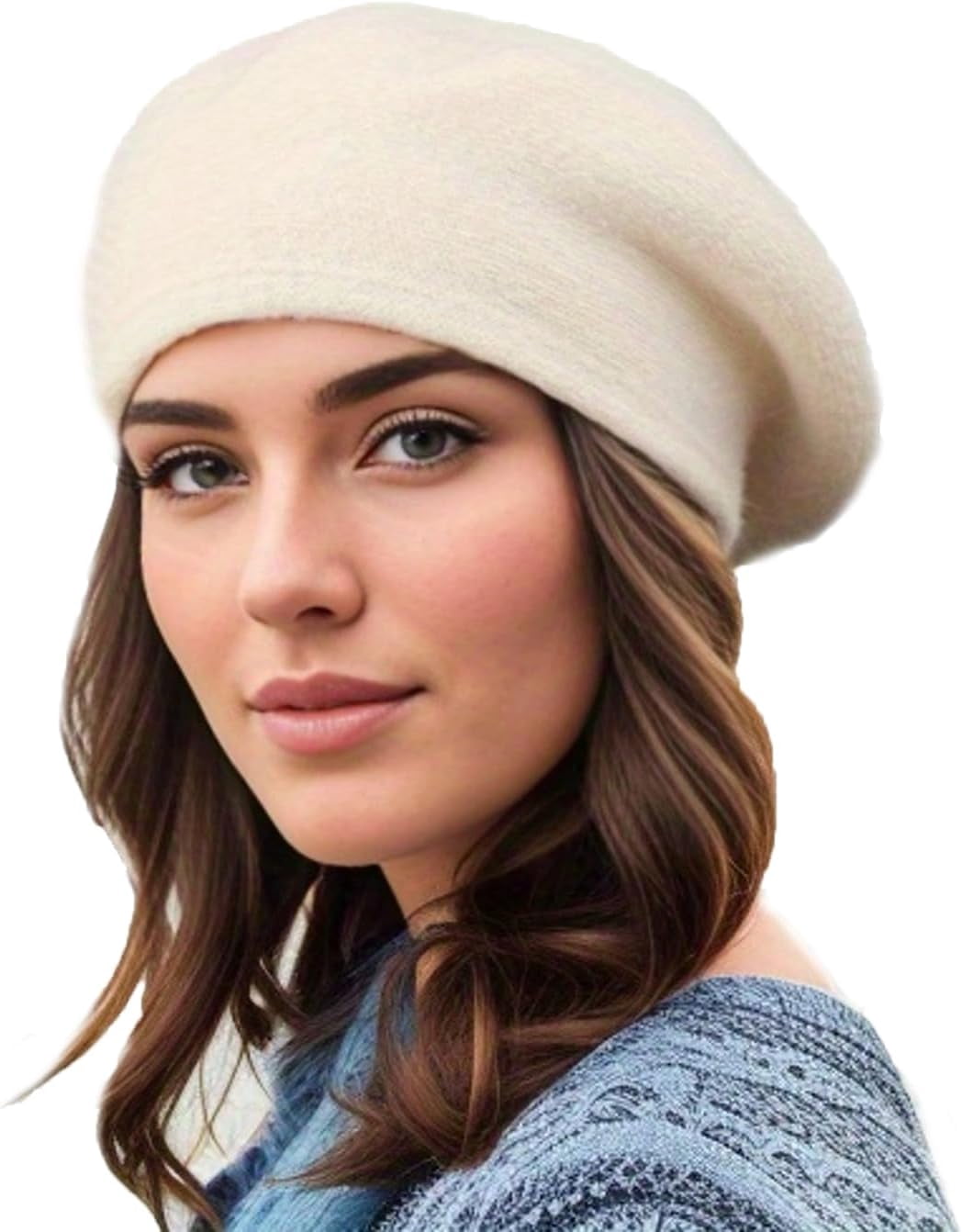LinYooLi Womens Winter Beret Hat, Angora Knitted Beanie Cap  display picture 3