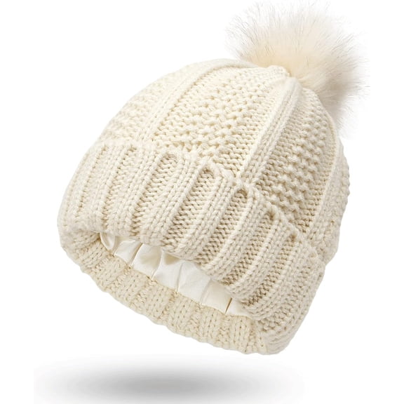 LinYooLi Womens Winter Knitted Beanie Fuzzy Knit Beanie Hat Ribbed Skull Cap Beanie