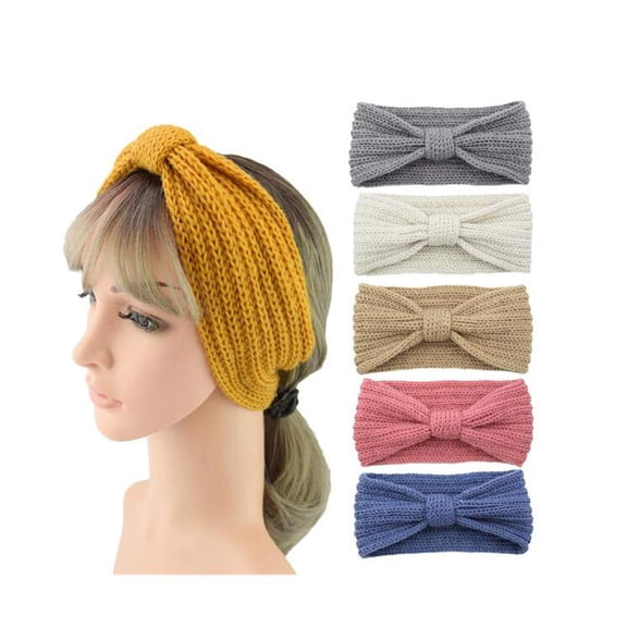 LinYooLi Womens Winter Knitted Headband Crochet Bow Headband Hair Accessories Head Wraps Ear Warmer(Dark grey)