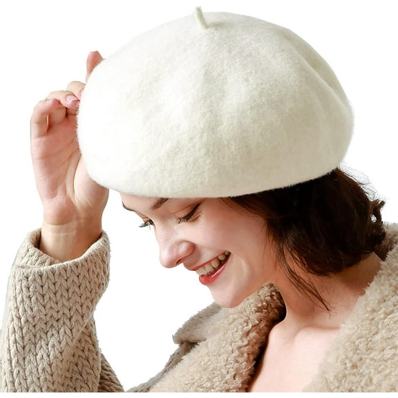 LinYooLi Womens Wool French Beret Chic Solid Beanie Hat Stretchable Classic Beret