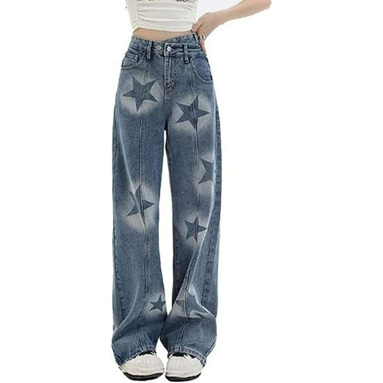 LinYooLi Y2K Baggy Jeans Star Patch Wide Leg Pants Alt Emo 90s Grunge  Aesthetic Streetwear Vintage Harajuku Y2K Clothing - Walmart.com