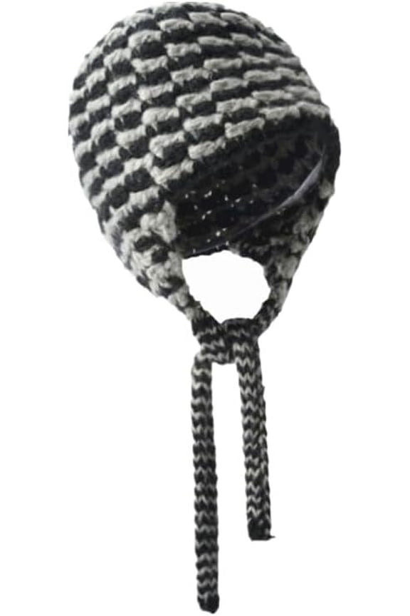 Y2k Beanie for Women Bunny Ear Crochet Hats Demon Beanies Hat Grunge Emo Slouchy Warm Knitted Hats