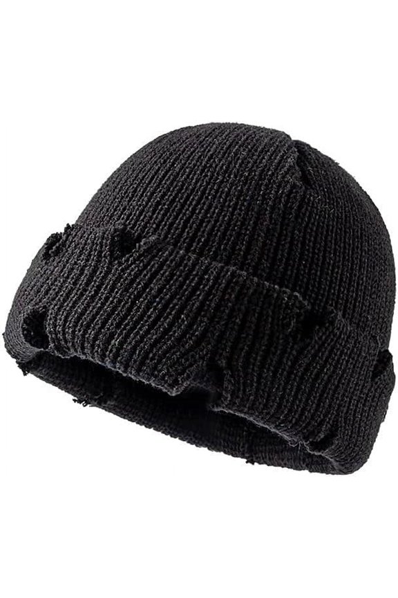 Y2k Beanie for Women Crochet Holes Hats Demon Beanies Hat Grunge Accessories Emo Slouchy Warm Knitted Hats