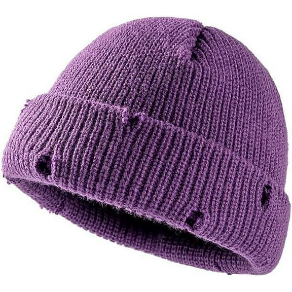 LinYooLi Y2k Beanie for Women Crochet Holes Hats Demon Beanies Hat Grunge Accessories Emo Slouchy Warm Knitted Hats