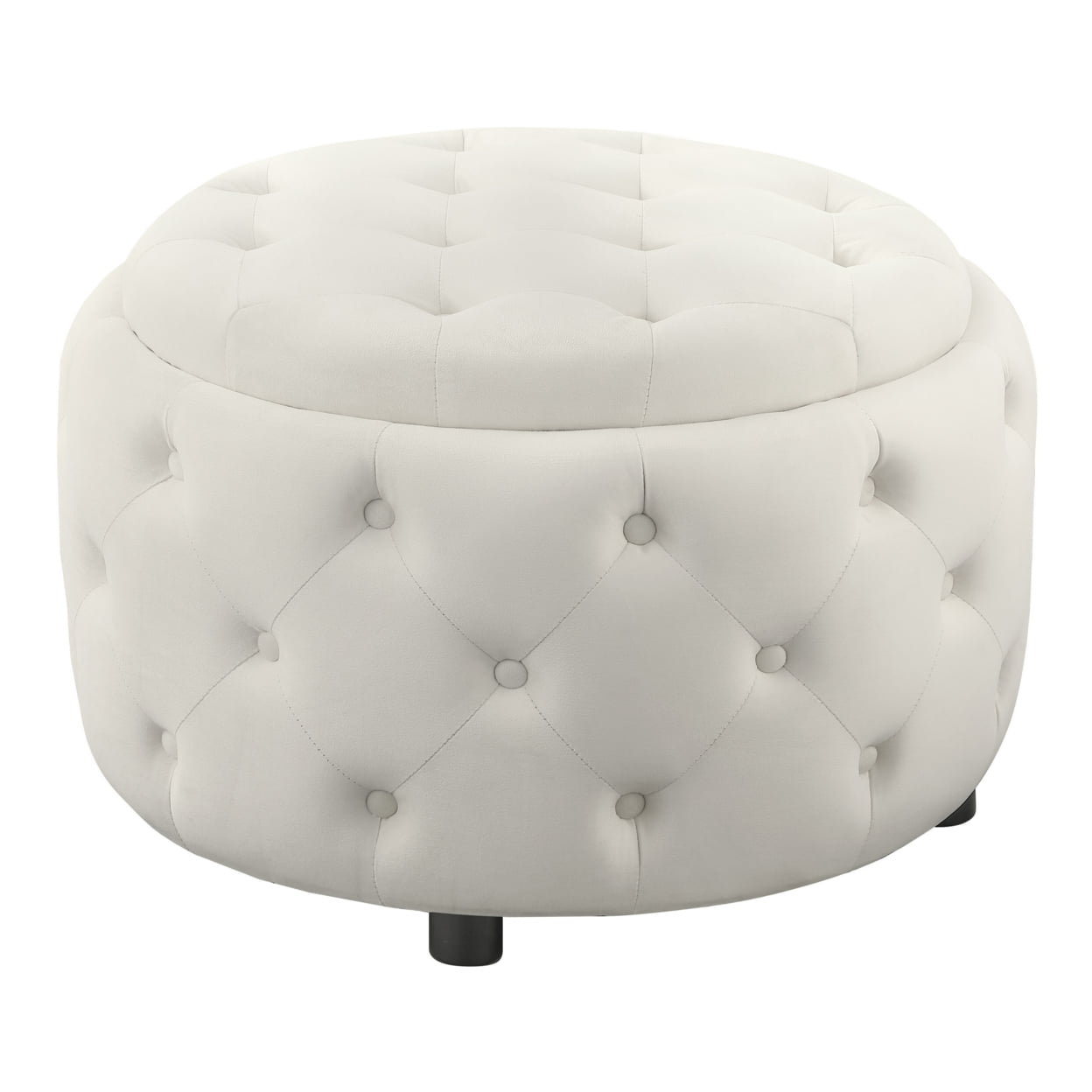 Saltoro Sherpi Lina 28 Inch Round Ottoman Storage, Pearl White Vegan ...