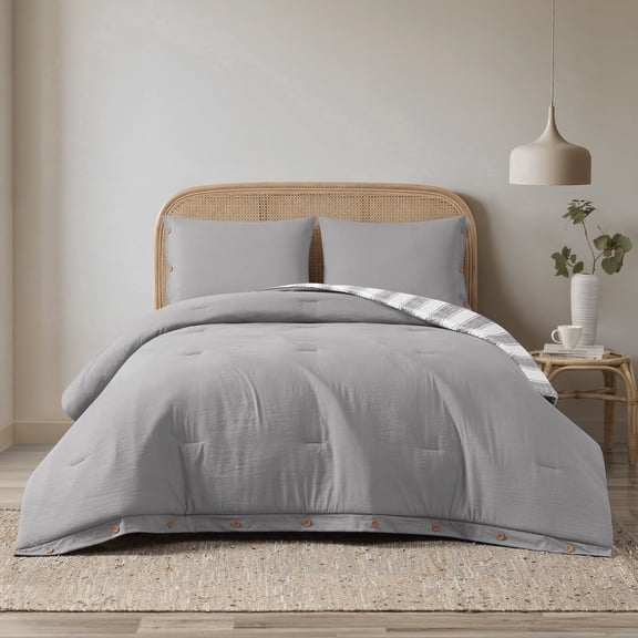 Lina 3 piece Comforter Set, Grey, Double/Queen