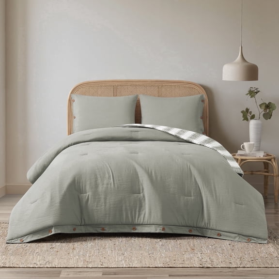 Lina 3 piece Comforter Set, Sage, Double/Queen