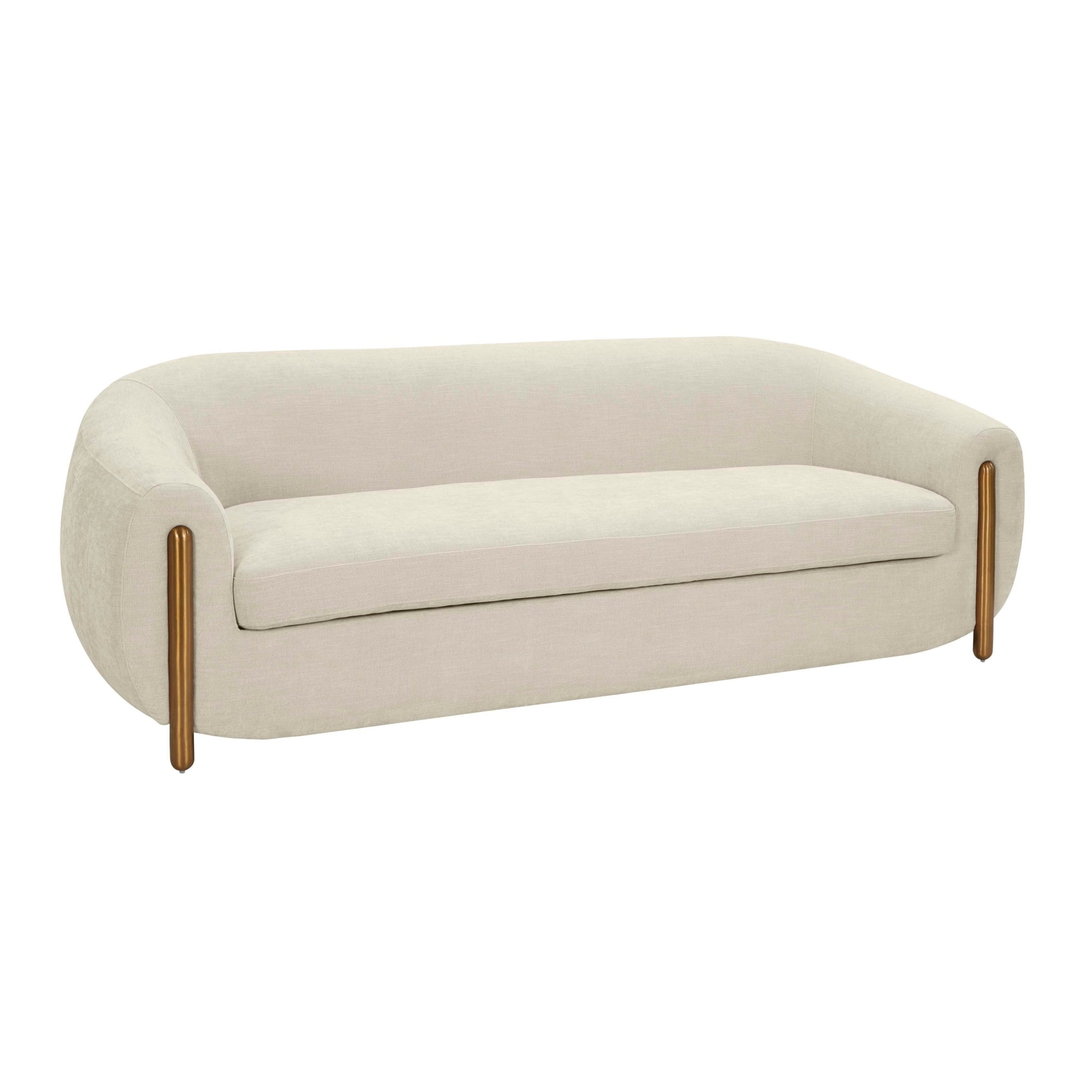 Lina Cream Linen Round Arm Stationary Sofa