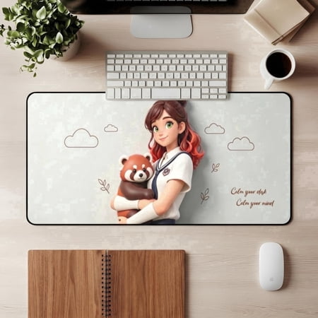Lina Harper Home Red Panda Large Gaming Mouse Pad, 3D Non-Slip 11.81" x 27.56" Gray Waterproof Rubber Desk Mat