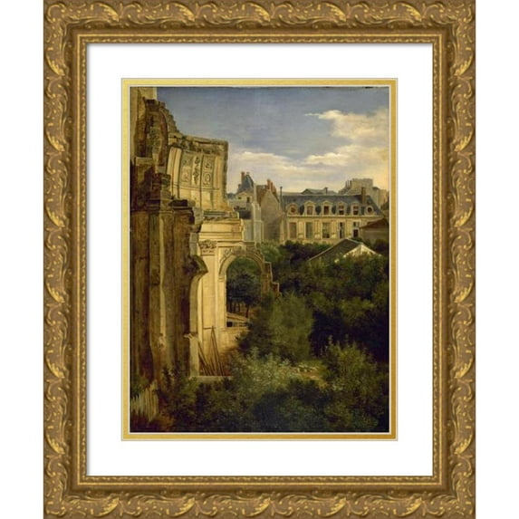 Lina Jaunez 19x24 Gold Ornate Framed and Double Matted Museum Art Print Titled - Ruins of the Saint-Louis-Du-Louvre Church and Hotel De Longueville (1833)