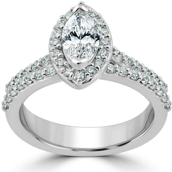 Lina Jewel 1.2 Ct Marquise Cut Diamond Ring for Her - 14K White Gold Plated Band - Designer Engagement Ring for Her - Silver Diamond Special Occasion Jewelry - Valentine's Day Gift Idea