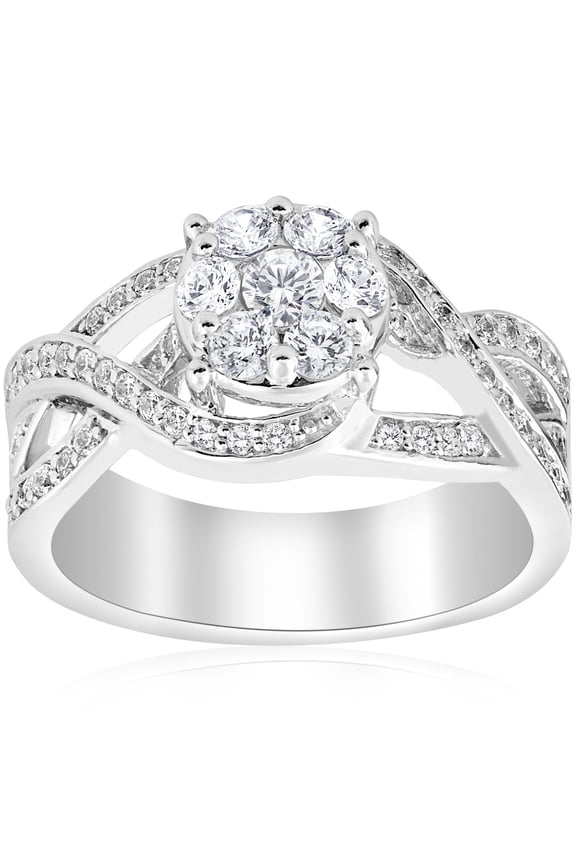 1.2 Ct Round Cut Lab Simulated Diamond Ring - 14K White Gold Plated Anniversary Jewelry - Infinity Twisted Crossover Engagement Ring for Her