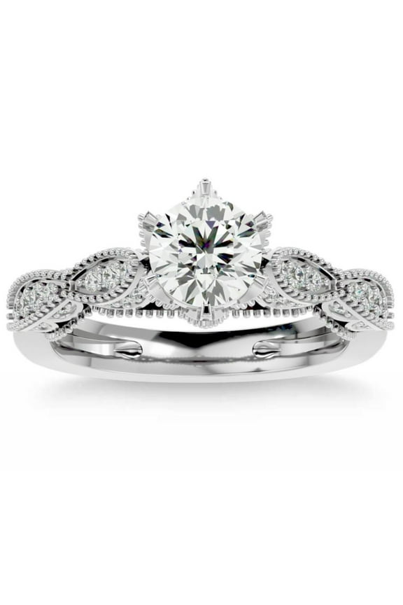 1.2 Ct Round Cut Simulated Diamond Ring - Excellent Quality - 14K White Gold Plated Band - 60th Anniversary Ring - Birthday and Proposal Gift Idea for Her