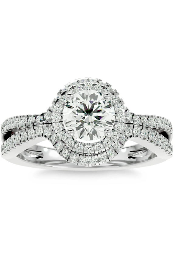 1.3 Ct Round Cut Lab Created Diamond Ring - 14K White Gold Plated Stamped Ring - New Year Wedding Jewelry - Past Present Future Design