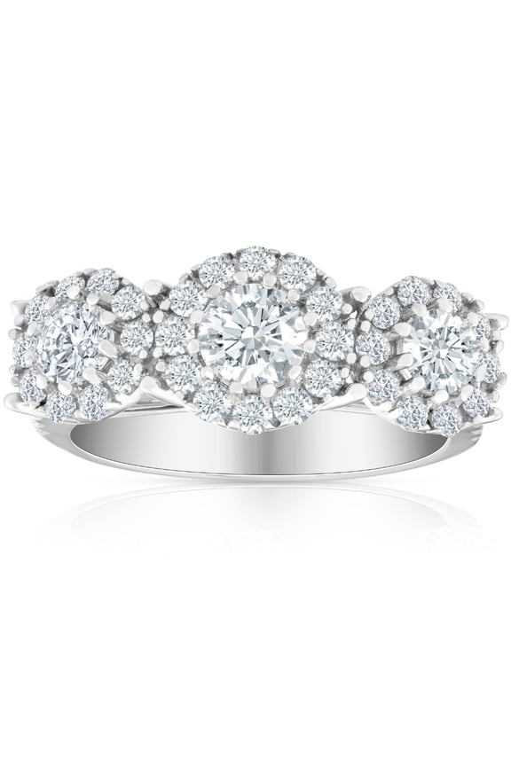 1.3 Ct Round Cut VVS1/D Simulated Diamond Ring – 14K White Gold Plated – Halo Wedding Ring – Causal Stacking Anniversary Ring for Her