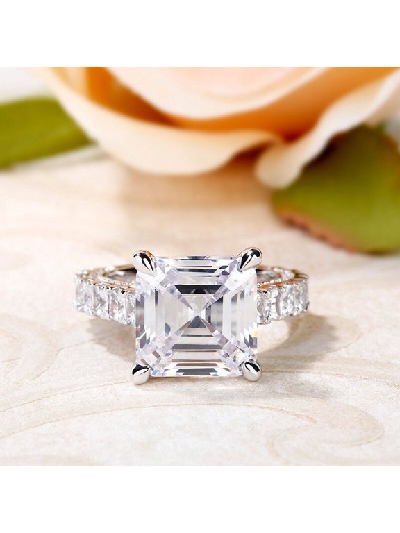 1.58 Ct VVS1/D Asscher Cut Lab-Created Simulated Diamond Solitaire Engagement Ring 14K White Gold Plated Ring for Women