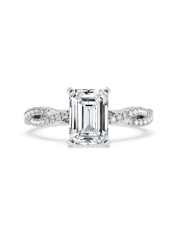 1.6 Ct Emerald Cut Infinity Crossover Band Lab-Created Simulated Diamond Solitaire Engagement Ring 14K White Gold Plated