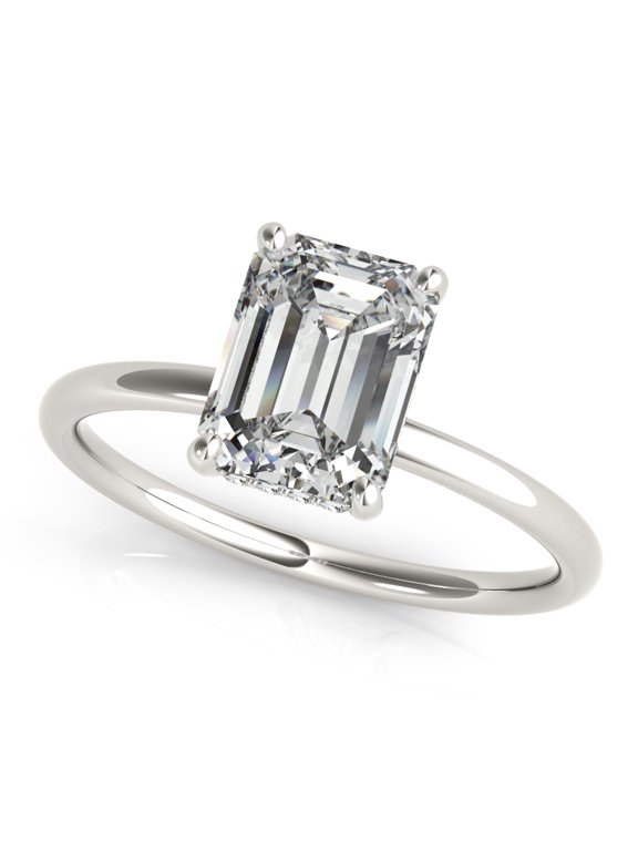 1.7 Ct Emerald Cut Hidden Halo Lab-Created Simulated Diamond Engagement Ring 14K White Gold Plated Wedding Ring for Women