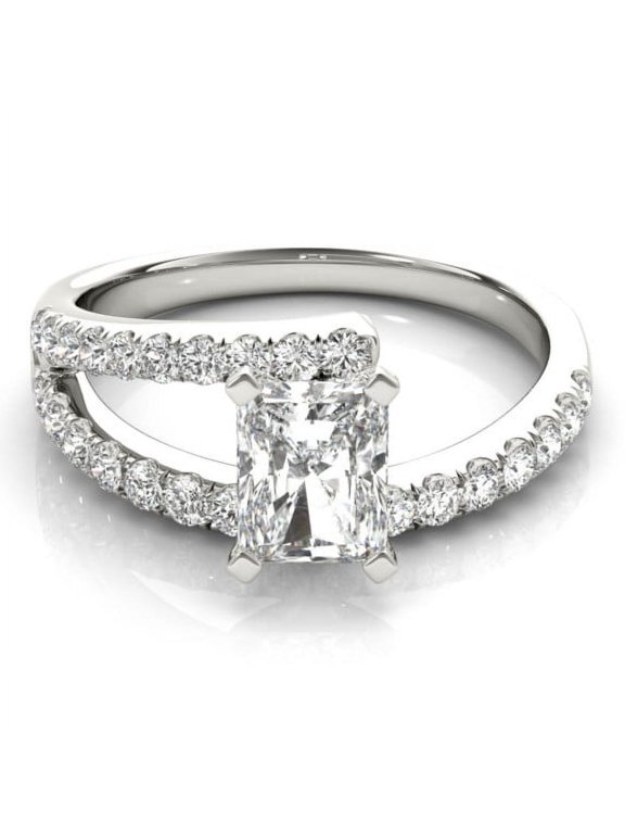 1.8 Ct Radiant Cut Solitaire with Accent Lab-Created Simulated Diamond Engagement Ring for Her 14K White Gold Plated, Split Shank