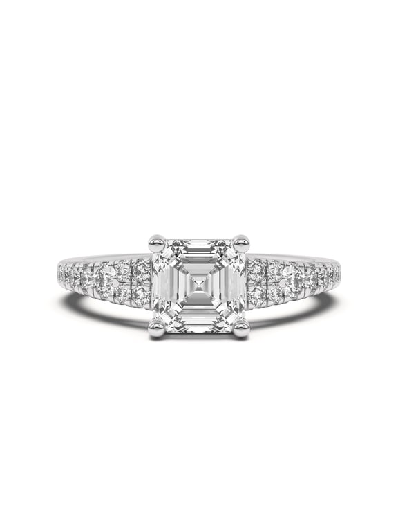 1.81 Ct Asscher Cut Lab-Created Simulated Diamond Solitaire Engagement Ring with Side Accents 14K White Gold Plated