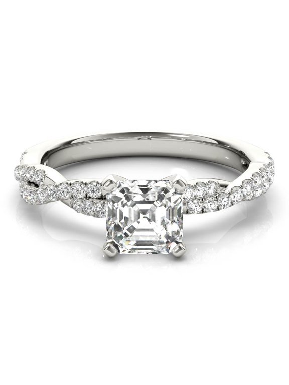 1.9 Ct Asscher Cut Solitaire with Accent Lab-Created Simulated Diamond Infinity Twisted Shank Engagement Ring 14K White Gold Plated