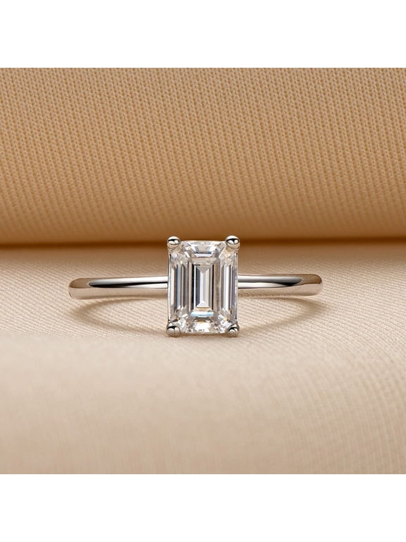 1.9 Ct VVS1/D Emerald Cut Lab-Created Simulated Diamond Solitaire Ring 14K White Gold Plated Ring for Women