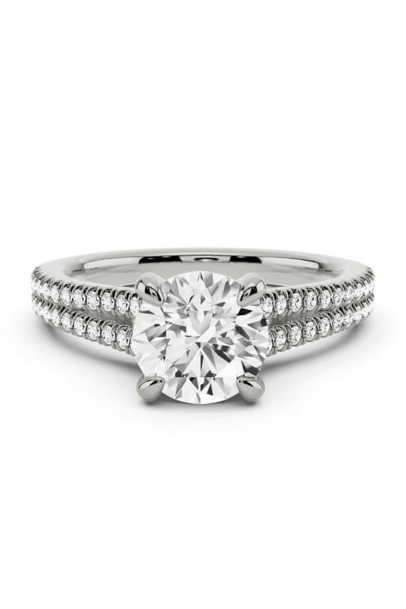 1.92 Ct Brilliant Round Cut Diamond Ring - Solitaire with Accent Diamonds in Eternity Split Shank Setting - Engagement Wedding Ring for Women in 14K White Gold Plated - Ideal for Proposal