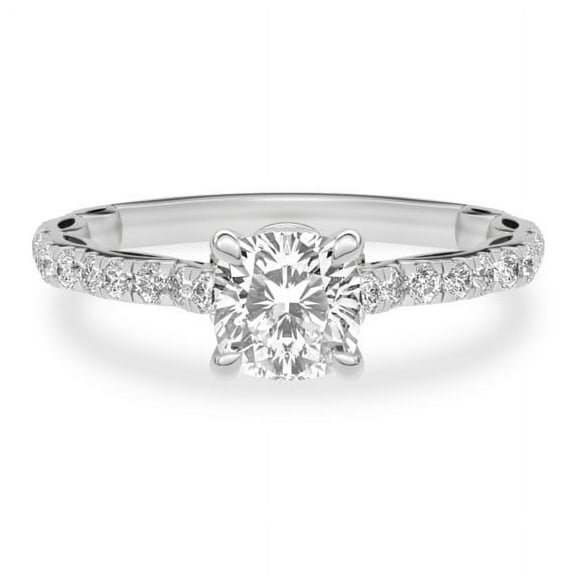 Lina Jewel 1.92 Ct Cushion Cut Engagement Rings for Women's - 14K White Gold Plated - Solitaire with Floral Diamond Accents - Lab-Created Simulated Diamond - Wedding and Proposal Ring for Women's