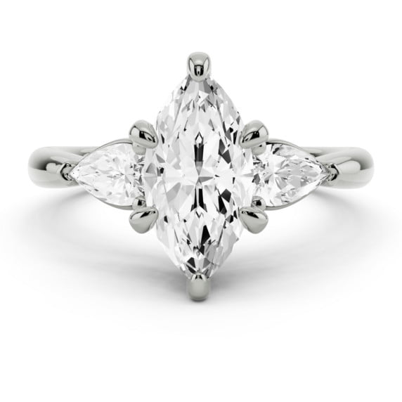 Lina Jewel 1.92 Ct Marquise Cut 3 Stone Engagement Wedding Ring for Her - 14K White Gold Plated - Lab-Created Diamond - Elegant Trilogy Diamond Ring - Ideal Gift for Proposal and Wedding Celebration