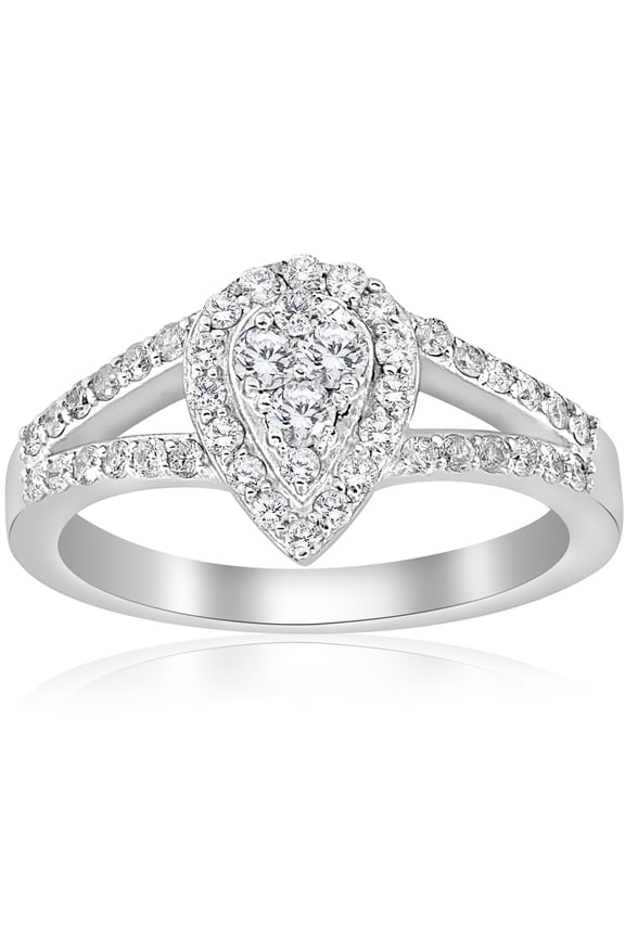 1 Ct Pear Cut Diamond Rings for Women's - 14K White Gold Plated Jewelry Gifts - Handmade Simple Wedding Engagement Rings - Anniversary Split Shank Ring for Her
