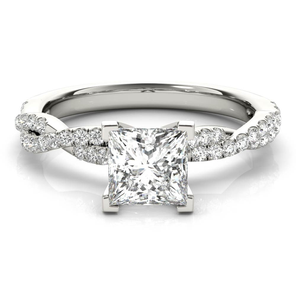 Lina Jewel 14K White Gold Plated 2.02 Ct Princess Cut Solitaire Ring with Accent Diamond - Elegant Infinity Twisted Cross Over Shank Engagement Ring for Women - Proposal and Wedding Ring for Her