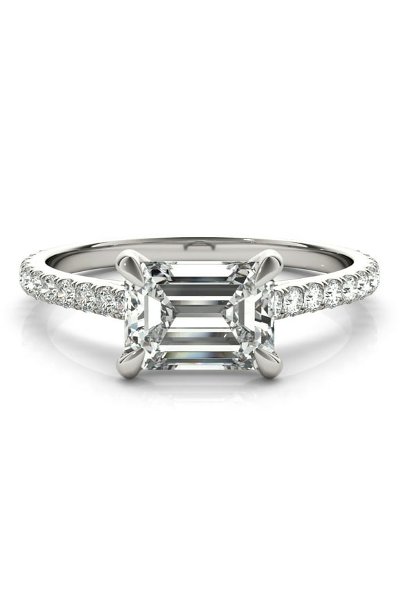 14K White Gold Plated 2.13 Ct Emerald Cut East-West Engagement Ring - Eternity Band Wedding Diamond Rings for Women's - Super Lab-Created Diamond Proposal Rings - Beautiful Wedding Rings