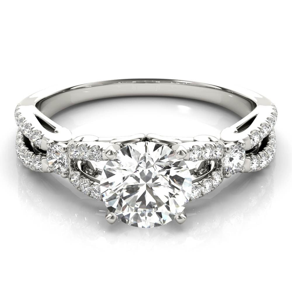 Lina Jewel 14K White Gold Plated 2.13 Ct Round Cut Diamond Solitaire Ring for Women's - Elegant Eternity Split Shank Design with Lab-Created Simulated Diamonds - Engagement Wedding Ring for Women