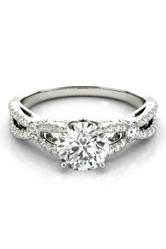 14K White Gold Plated 2.13 Ct Round Cut Diamond Solitaire Ring for Women's - Elegant Eternity Split Shank Design with Lab-Created Simulated Diamonds - Engagement Wedding Ring for Women