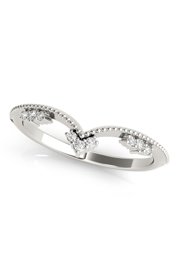 14K White Gold Plated 2.13 Ct Round Cut Eternity Band Diamond Ring - Simple Bead Ball V Shape Engagement Rings - Lab-Created Simulated Diamond - Wedding Ring Gift Idea with Prong Setting