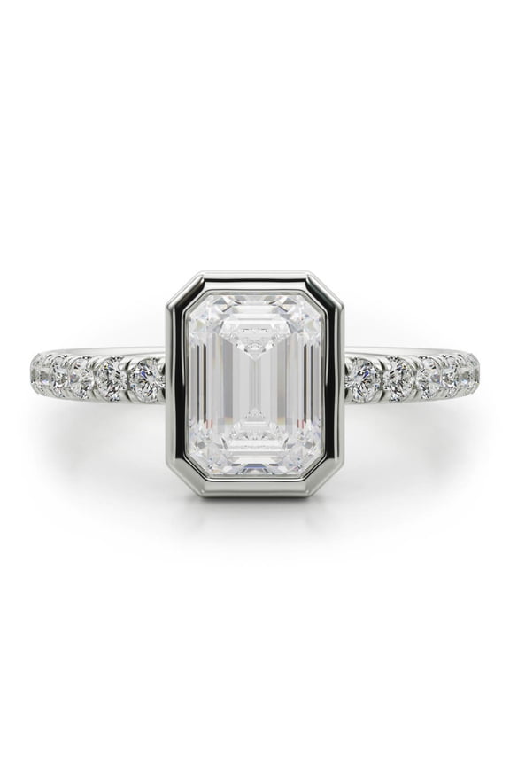 14K White Gold Plated 2.24 Ct Emerald Cut Lab-Created Diamond Ring for Women's - Brilliant Bezel Setting Engagement Rings for Women's - Unique Proposal Rings - Beautiful Wedding Bands