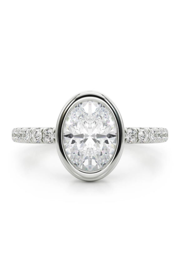 14K White Gold Plated 2.34 Ct Oval Cut Lab-Created Diamond Ring for Women's - Brilliant Bezel Setting Engagement Rings for Women's - Unique Proposal Ring for Her - Beautiful Wedding Band