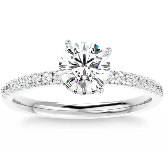 Lina Jewel 14K White Gold Plated Clearance Ring - 1 Ct Round Cut VVS1/D Lab Created Simulated Diamond - Past Present Future Wedding Sets - Occasion Jewelry for Women