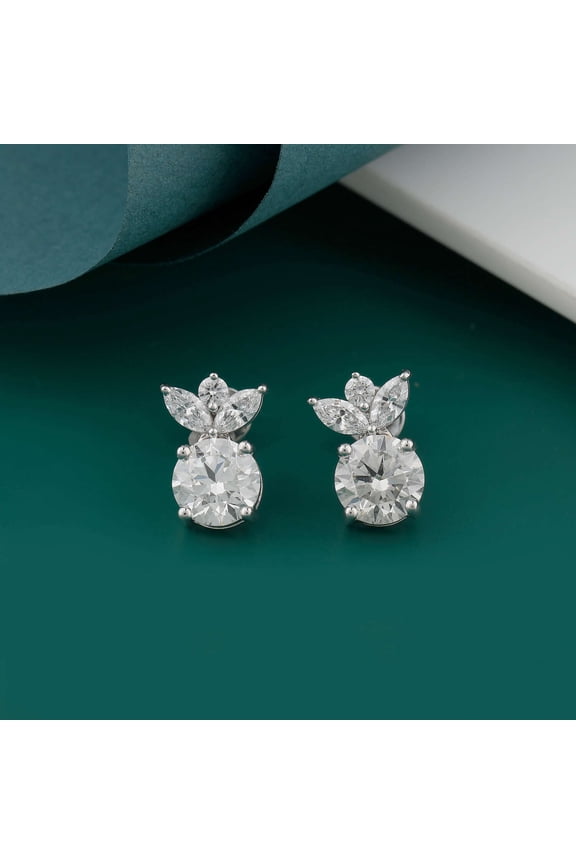 14K White Gold Plated Earrings Engagement Jewelry – 1.46 Ct Round Cut Lab-Created Diamond Studs – Dazzling Gift for Women – Perfect for Anniversaries