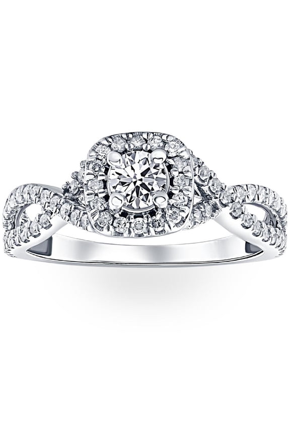 14K White Gold Plated Gift Ring - 1.9 Ct Round Cut Diamond - Floral Leaf Wide Engagement Ring - Twisted Anniversary Clearance Gift
