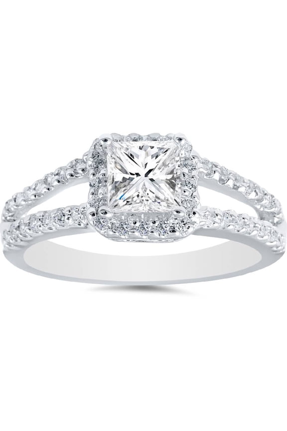 14K White Gold Plated Princess Cut 1.9 Ct Diamond Rings for Women's - Lab Created Engagement Wedding Ring for Her - Stackable Causal Jewellery - Holiday Gift Ideas for Her