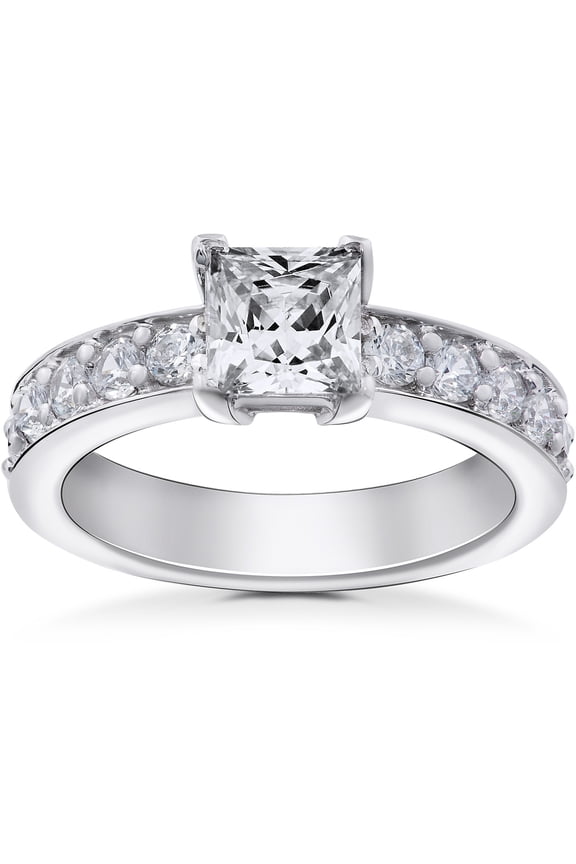 14K White Gold Plated Rings - 1.4 Ct Princess Cut VVS1/D Lab Simulated Diamond - 50th Anniversary Gift - Special Christmas Ring for Her