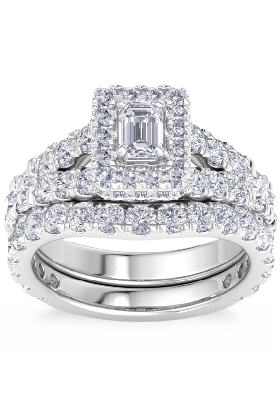 14K White Gold Plated Rings - 2 Ct Emerald Cut Diamond Split Shank Engagement Rings - Simple Wedding Jewelry for Women's - Casual Stackable Rings