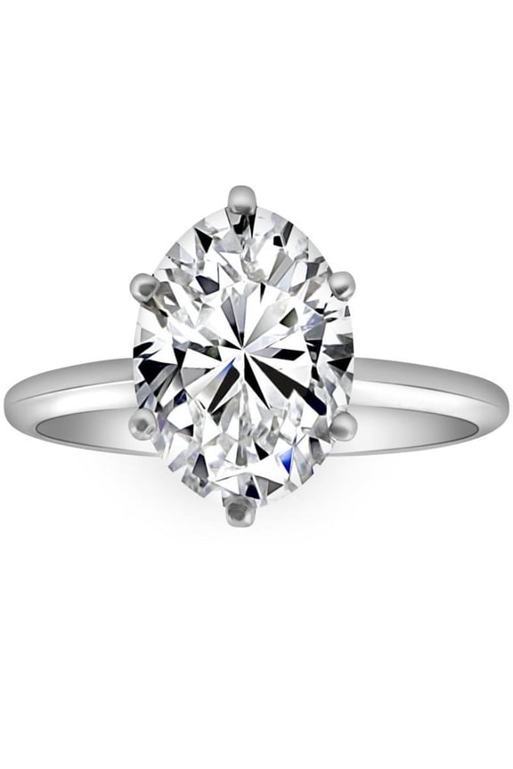 14K White Gold Plated Rings - 2 Ct Oval Cut Lab Diamond Bands - Elegant Party Rings for Her - Prong Set Engagement Ring for Women - Holiday Gift Ring for Her