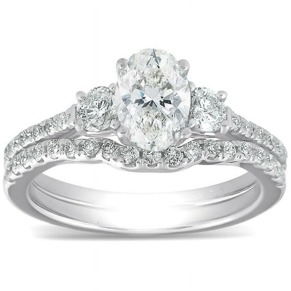 Lina Jewel 14K White Gold Plated Women's Diamond Rings - 1.6 Ct Simulated Oval Cut Diamond - Sleek Wedding Bands for Her - Elegant Birthday and Anniversary Gift Jewelry