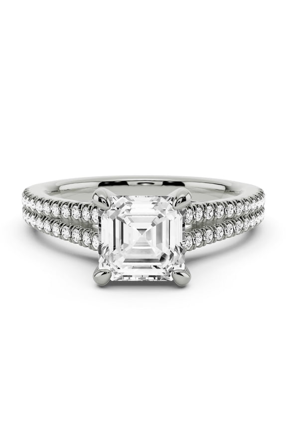 2.02 Ct Asscher Cut Diamond Ring - Split Shank Eternity Two Band Engagement Wedding Rings - Lab-Created Diamond in 14K White Gold Plated Setting - Ideal for Proposal or Anniversary Gift