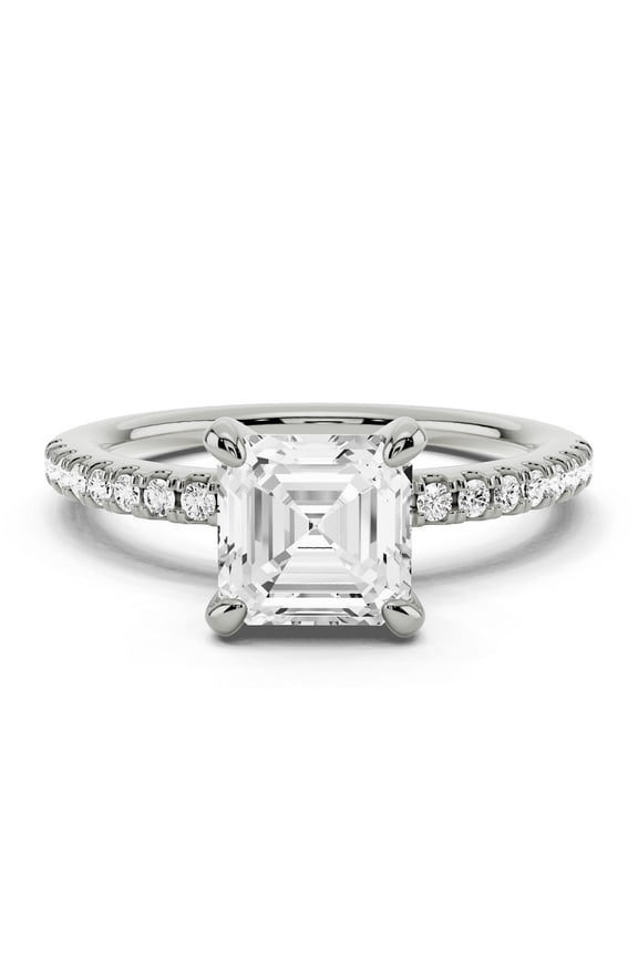 2.02 Ct Asscher Cut Diamond Solitaire Engagement Ring with Accents - Lab-Created Simulated Diamond in 14K White Gold Plated - Ideal Wedding and Anniversary Ring - Beautiful Gift for Her